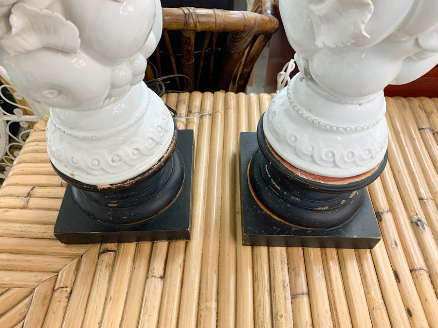 Pair of Blanc De Chine Topiary Fruit Lamps