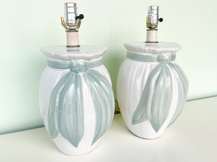Pair of Sweet Celadon Bow Lamps