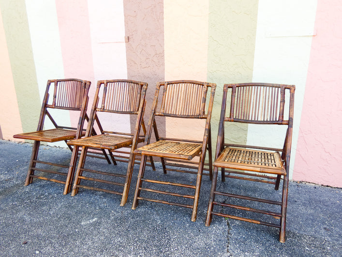 Set of Four Rattan Folding Chairs