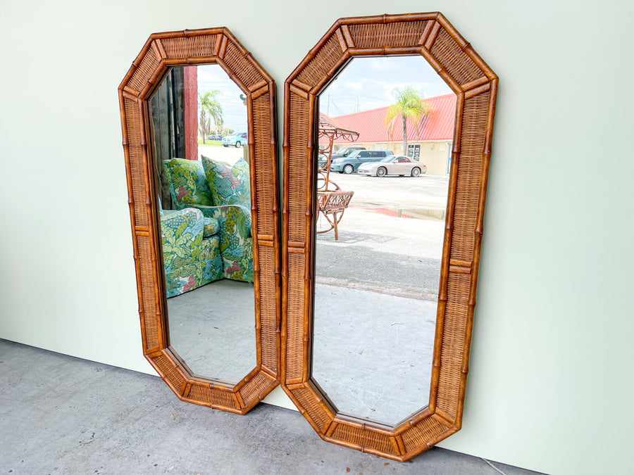 Pair of Faux Bamboo Octagon Mirrors