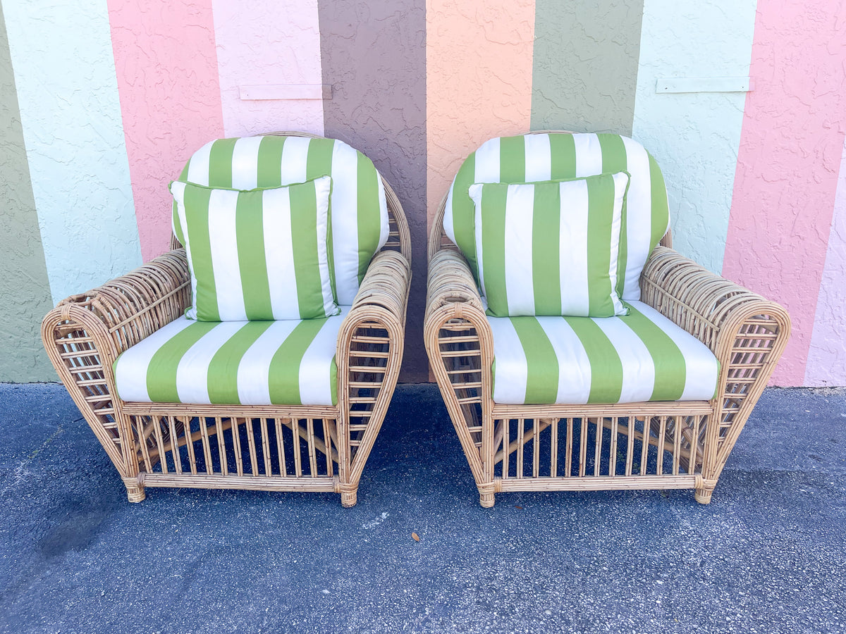 Pair of Chic Stick Wicker Lounge Chairs