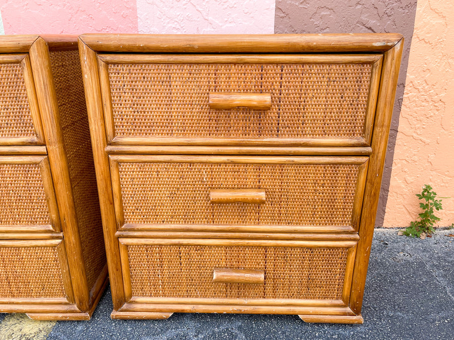 Pair of Rattan and Seagrass Nightstands