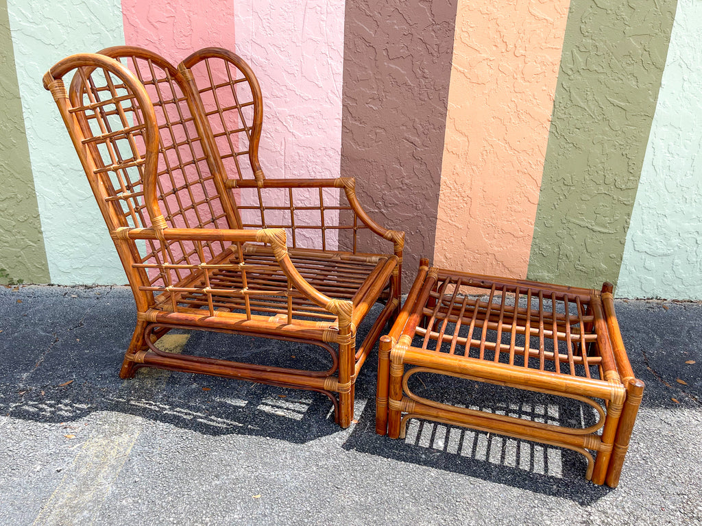Wingback Rattan Chair and Ottoman