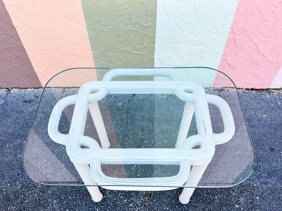 Pair of Geometric Pencil Reed Rattan Side Tables