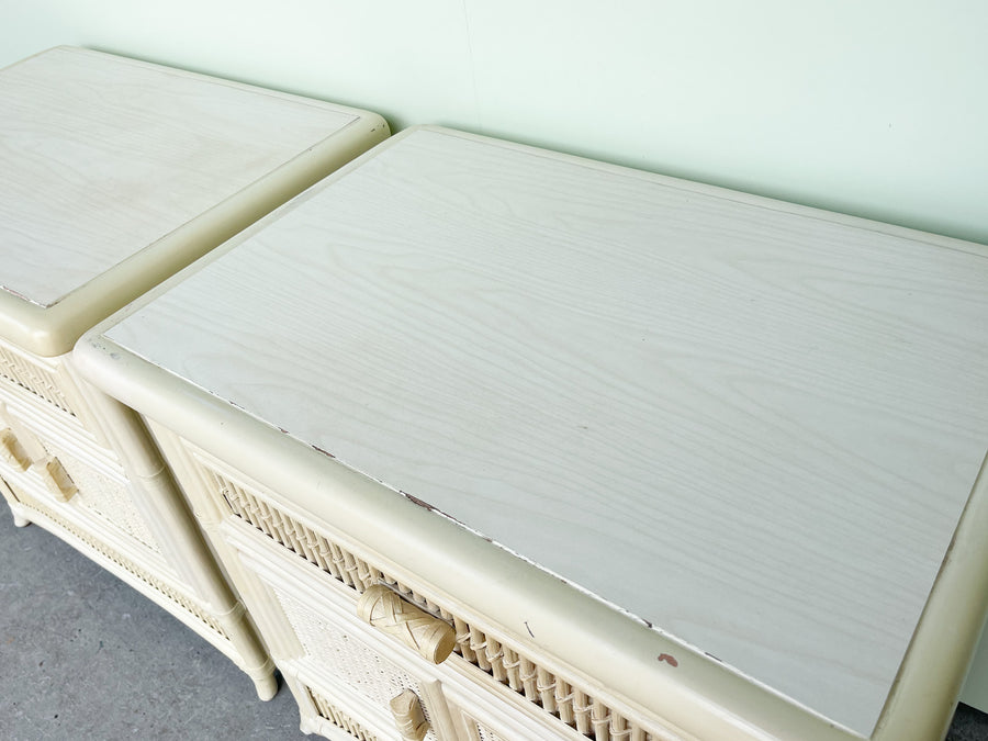 Pair of Cute Coastal Rattan Nightstands