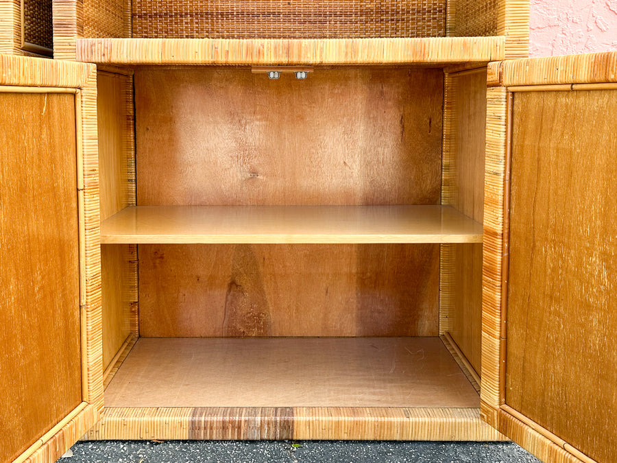Pair of Rattan Wrapped Cabinets