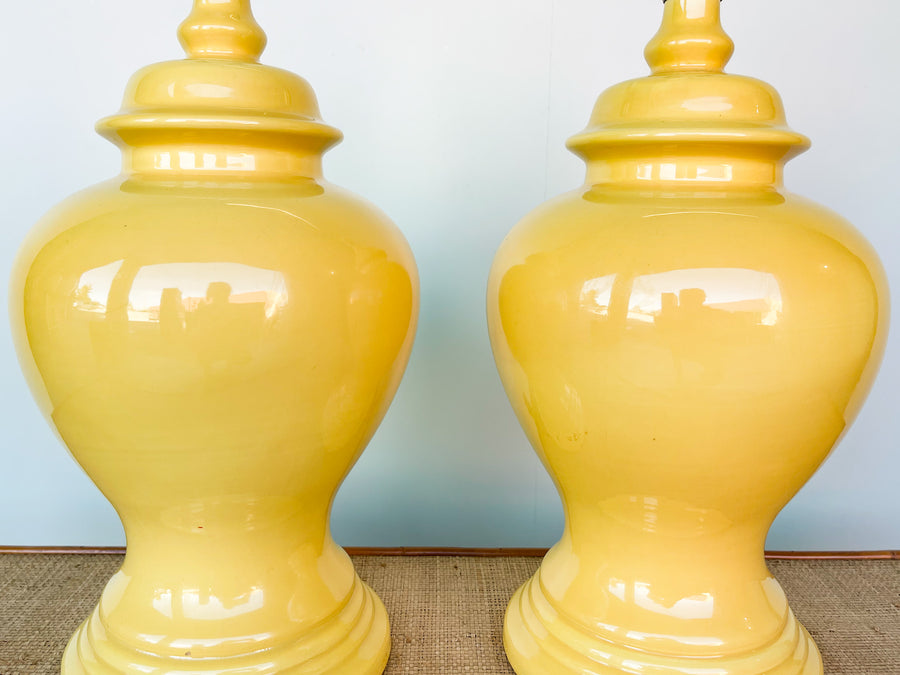 Pair of Cute Yellow Ginger Jar Lamps