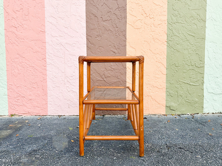 Handsome Two Tier Rattan Side Table