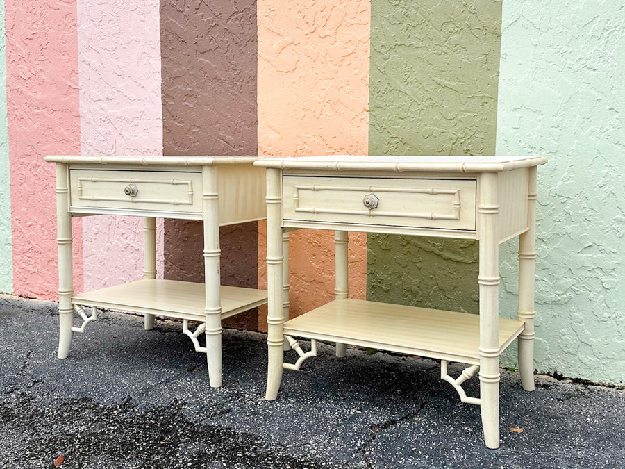 Pair of Thomasville Faux Bamboo Nightstands