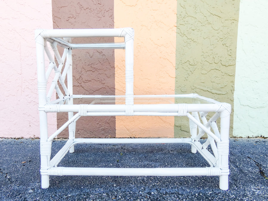 Two Tier Chippendale Rattan Side Table