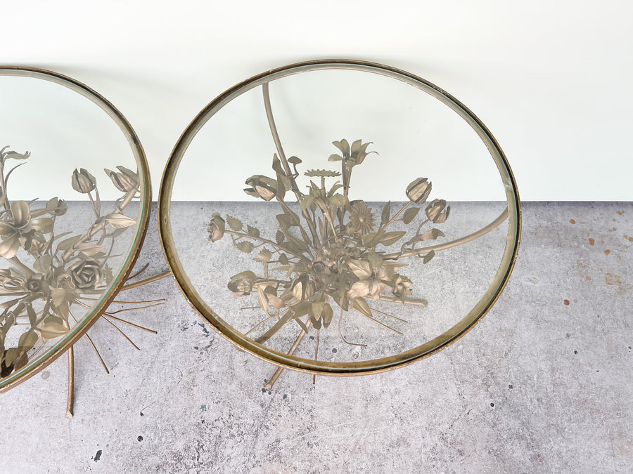 Pair of Italian Tole Floral Side Tables