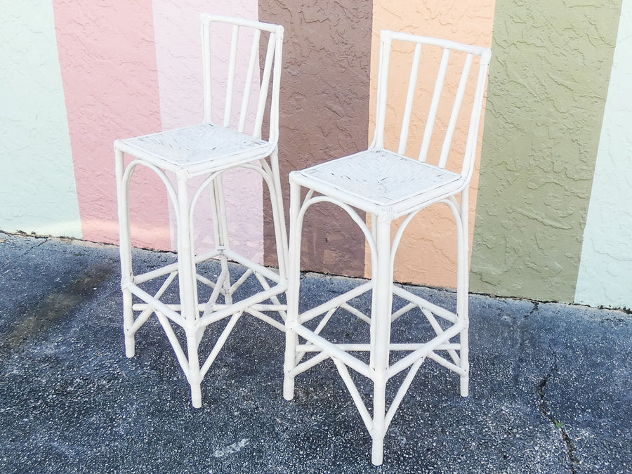 Pair of Old Florida Rattan Bar Stools