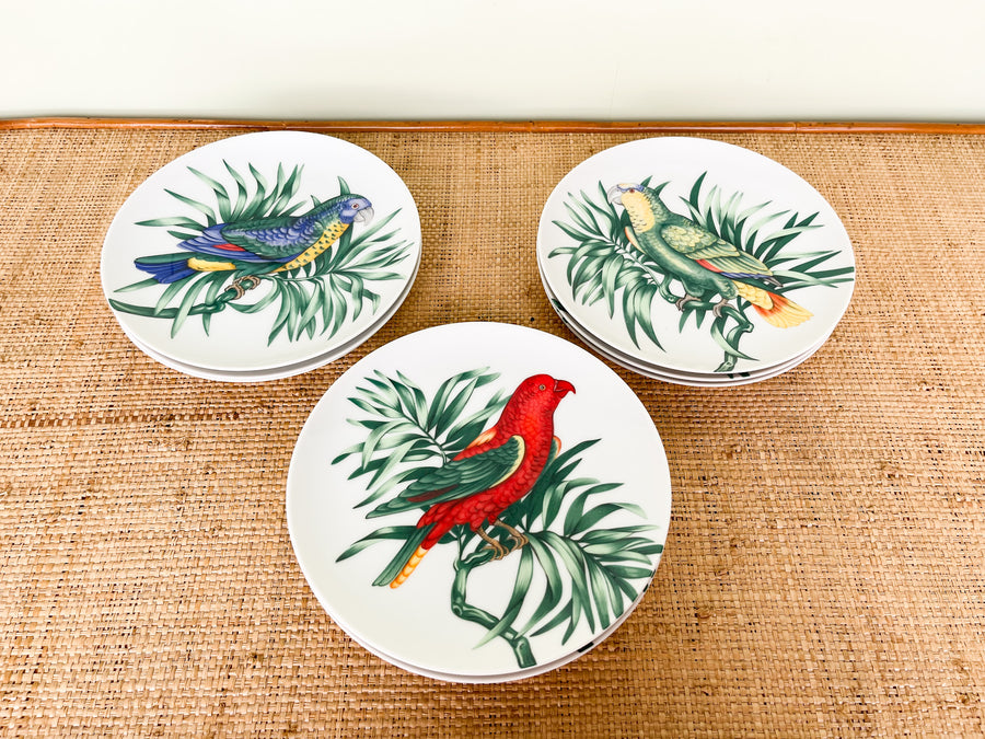 Set of Nine Festive Fitz and Floyd Bird Appetizer Plates