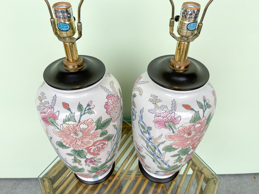 Pair of Colorful Floral Lamps
