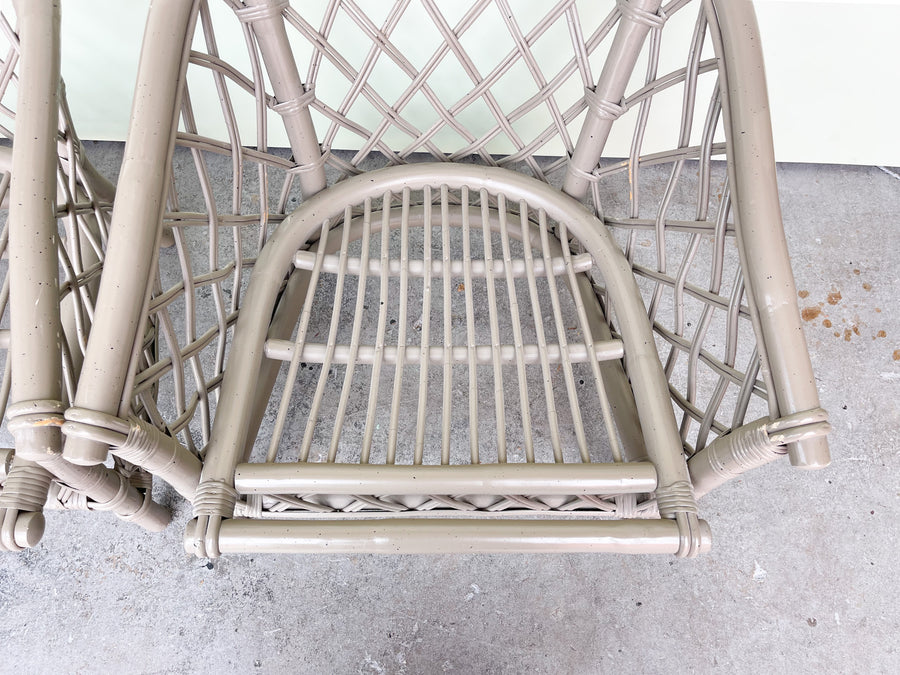 Pair of Ficks Reed Rattan Lattice Barrel Chairs