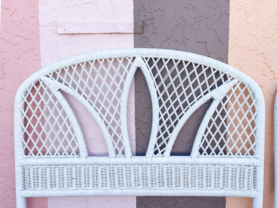 Pair of Palm Frond Wicker Twin Headboards