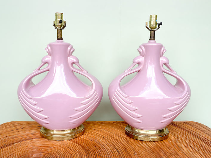 Pair of Art Deco Swan Lamps