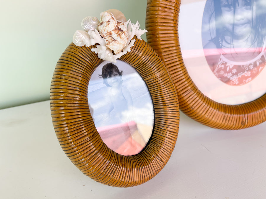 Pair of Rattan and Shell Vintage Frames