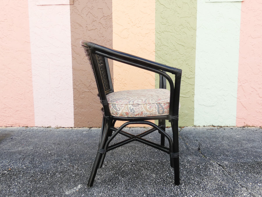 Pair of Painted Black Rattan Barrel Chairs