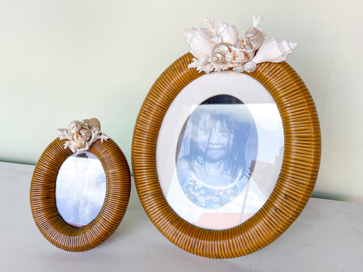 Pair of Rattan and Shell Vintage Frames