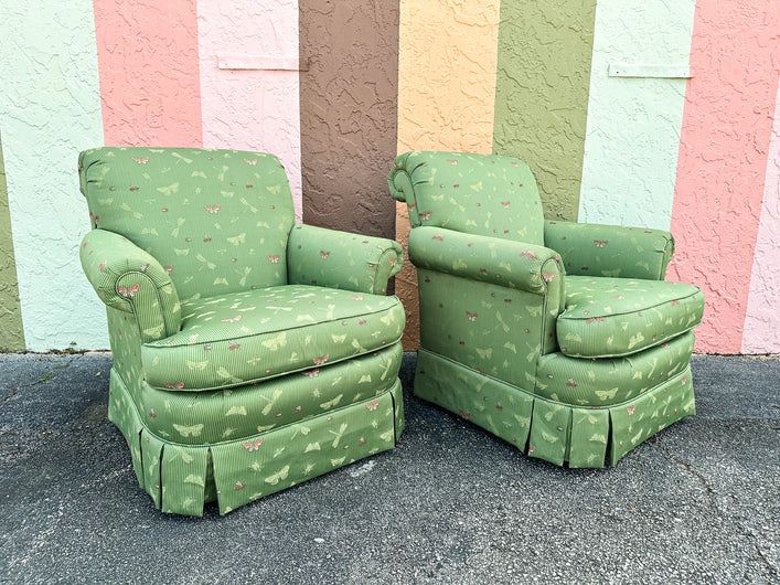 Pair of Green Butterfly Upholstered Chairs