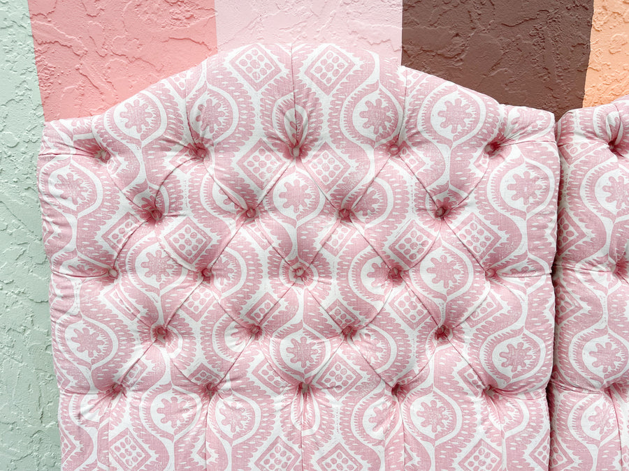 Pair of Blush Ikat Upholstered Twin Headboards