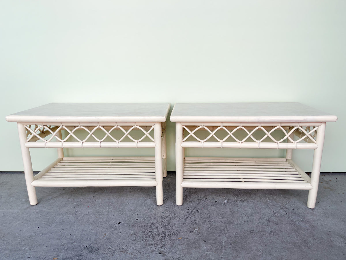 Pair of Ficks Reed Rattan End Tables
