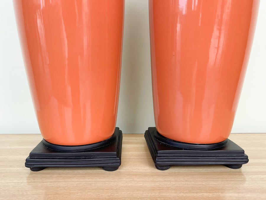 Pair of Orange Ceramic Lamps