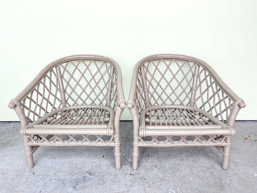 Pair of Ficks Reed Rattan Lattice Barrel Chairs