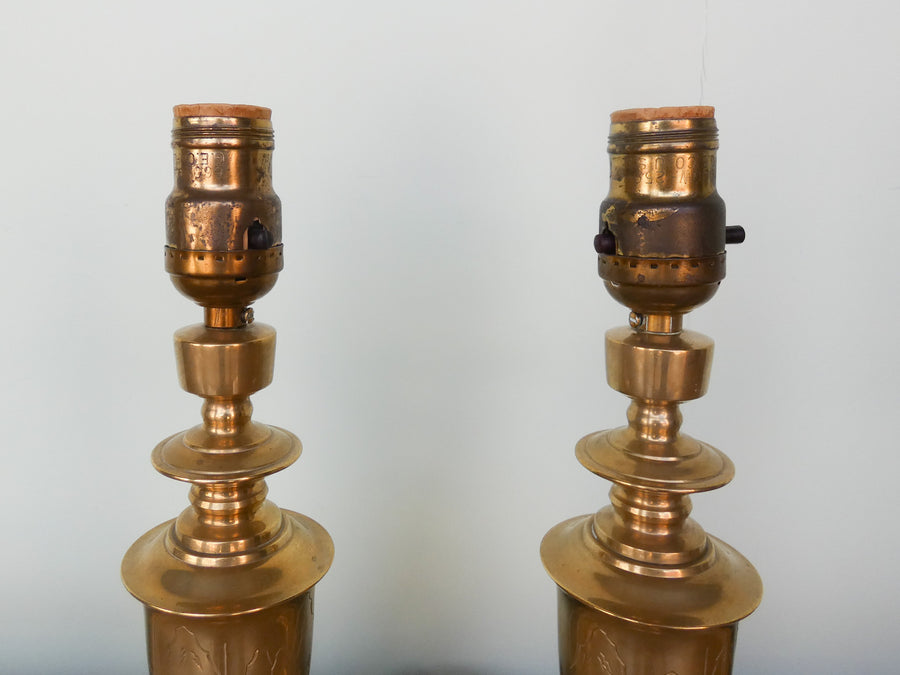 Pair of Petite Pagoda Brass Lamps
