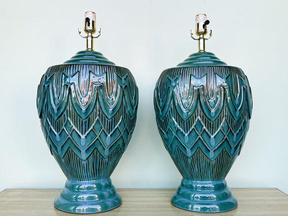 Pair of Teal MCM Swag Lamps