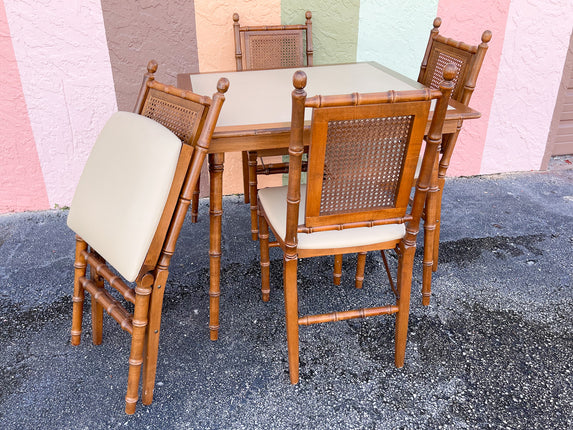 Faux Bamboo Folding Game Table and Four Chairs