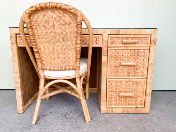 Rattan Wrapped Desk and Chair