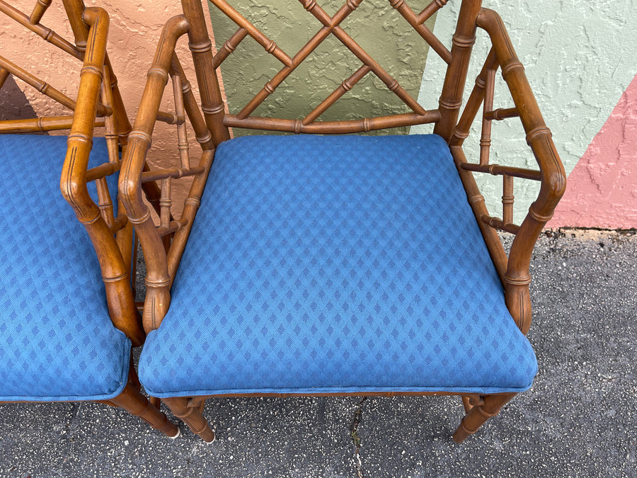 Pair of Faux Bamboo Chippendale Arm Chairs