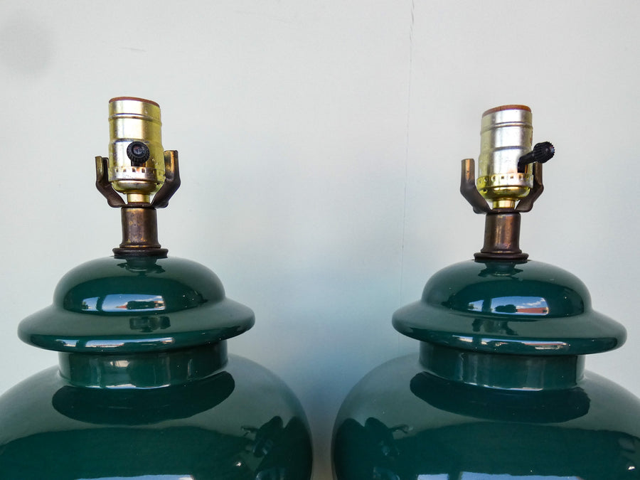 Pair of Forest Green Ginger Jar Lamps