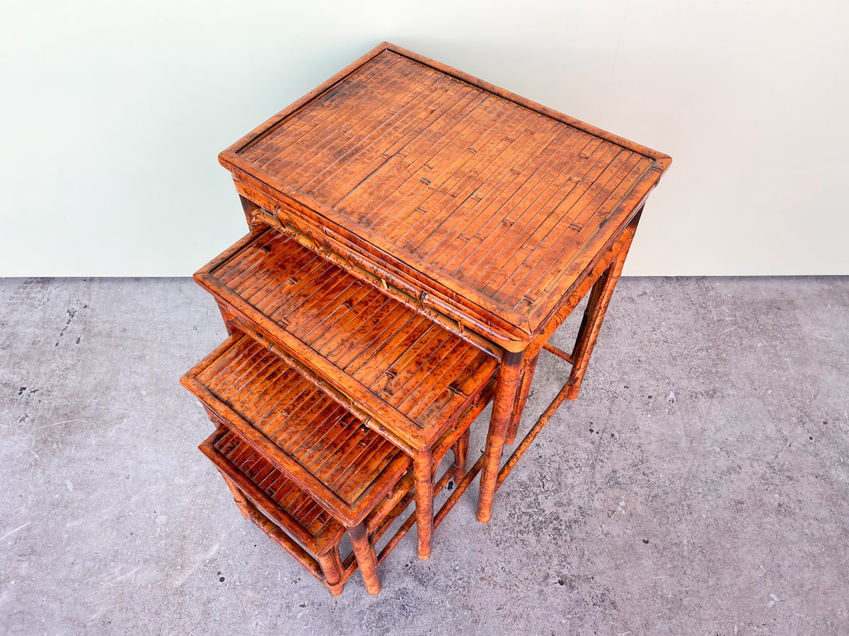 Set of Four Tortoiseshell Bamboo Nesting Tables