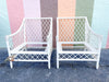 Pair of Ficks Reed Rattan Lounge Chairs and Ottoman