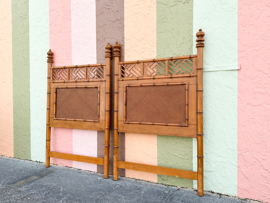 Pair of West Indies Style Faux Bamboo Headboards