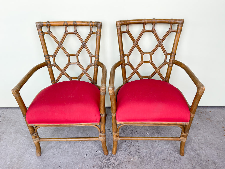 Pair of Rattan Fretwork Arm Chairs