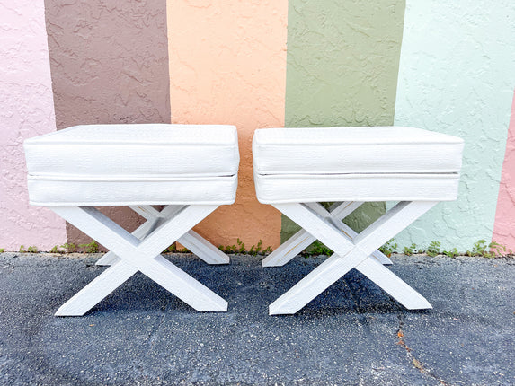 Pair of Faux Snakeskin X Benches