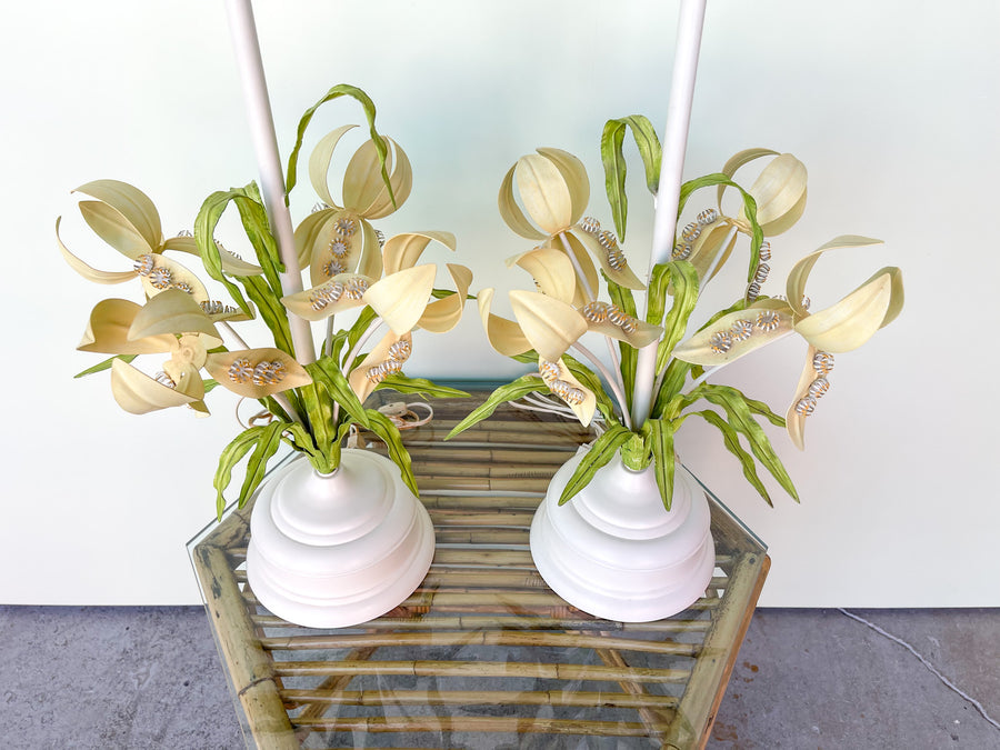 Pair of Tole Floral Lamps