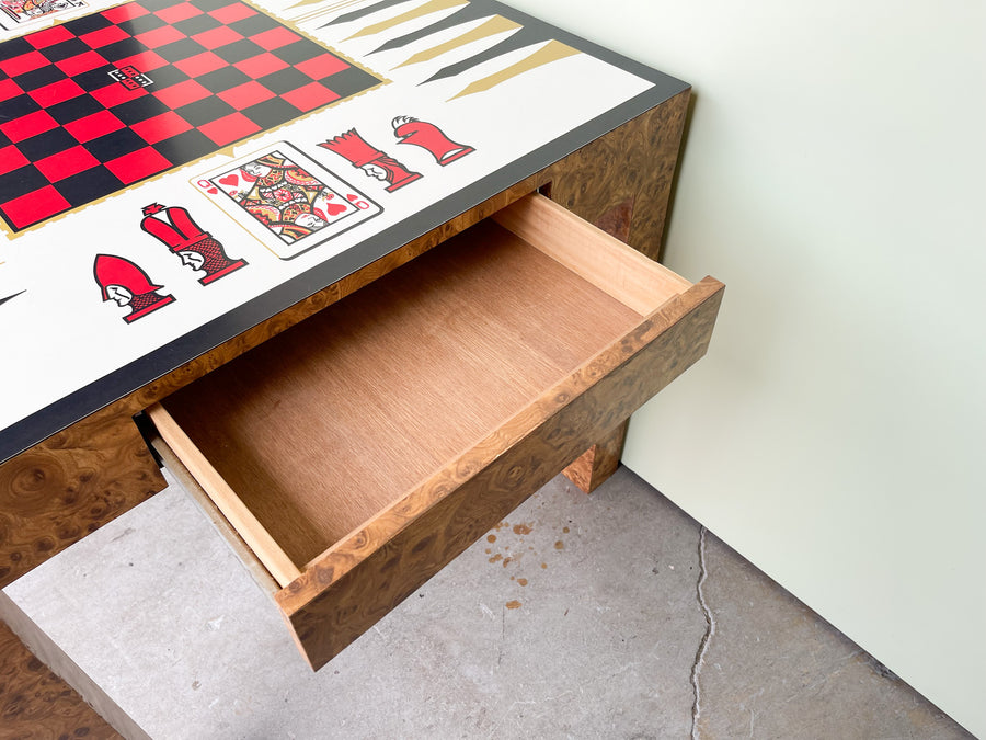 70’s Faux Burl Wood Parson Game Table