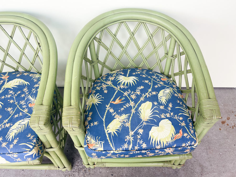 Pair of Ficks Reed Green Barrel Chairs