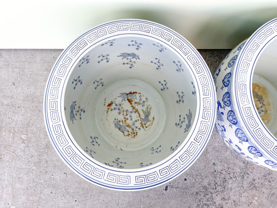 Pair of Large Blue and White Cachepots