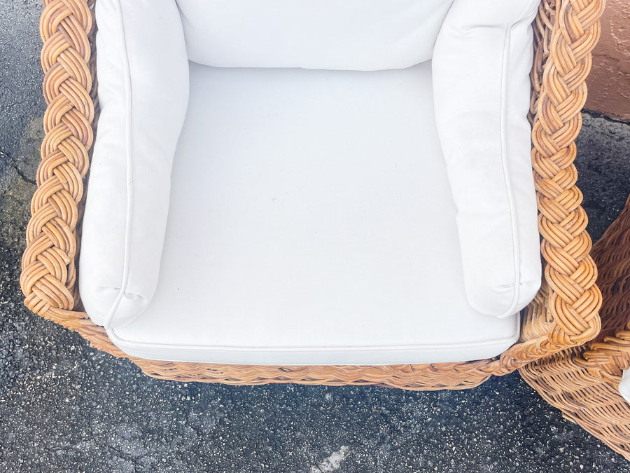 Pair of Braided Rattan Lounge Chairs