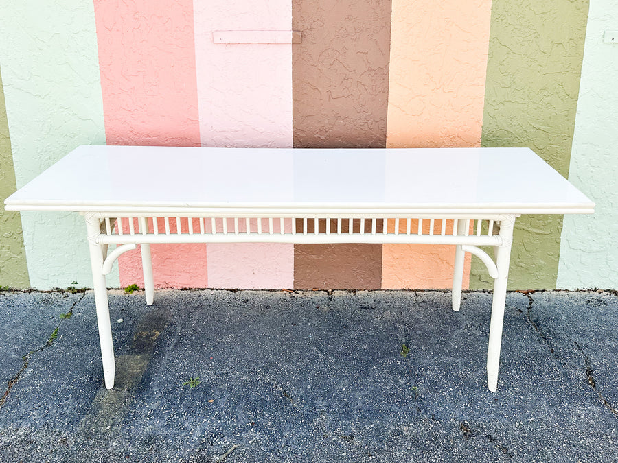 Painted Rattan Flip Top Console