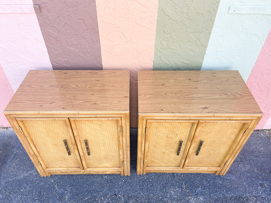 Pair of Oversized Natural Faux Bamboo Nightstands
