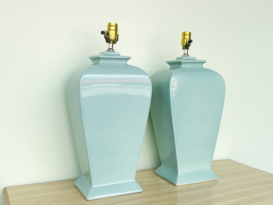 Pair of Robin Egg Blue Ceramic Lamps
