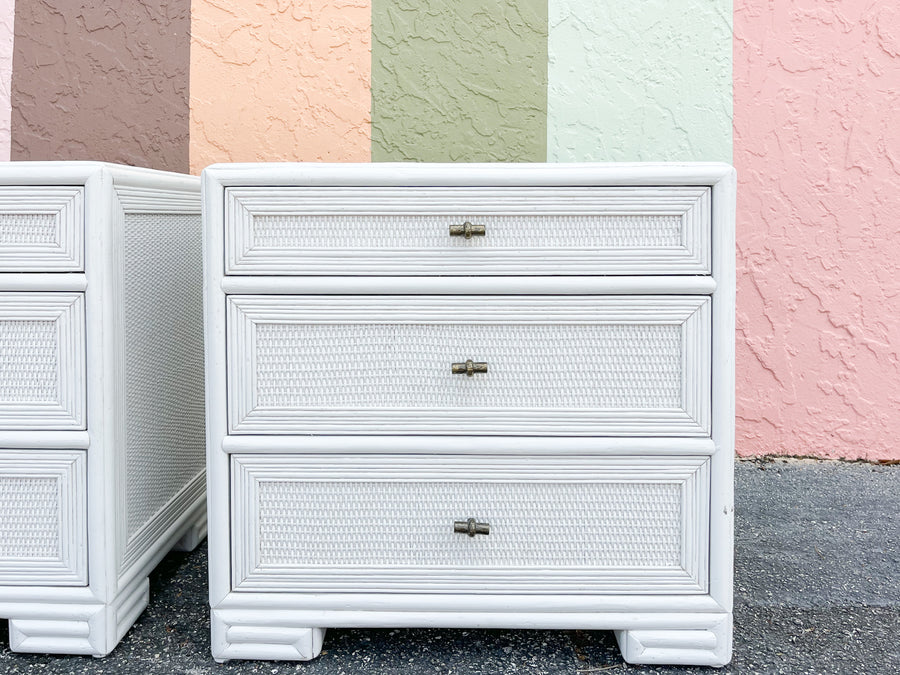 Pair of Ficks Reed Rattan Nightstands