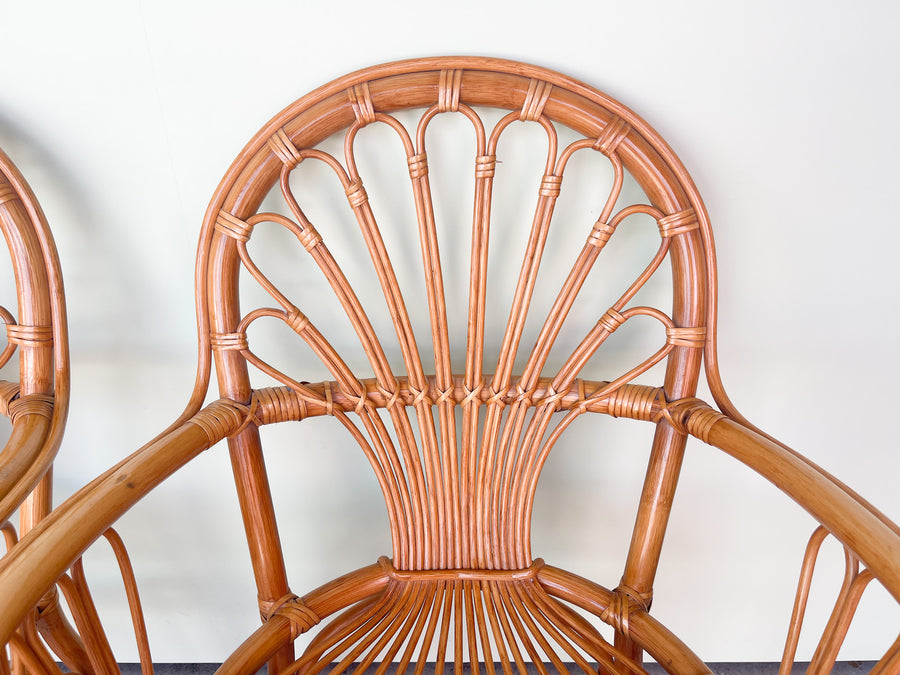 Pair of Cute Coastal Rattan Arm Chairs